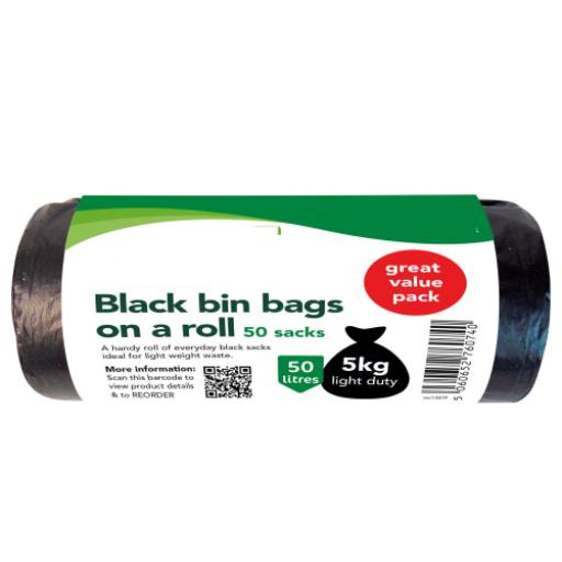 BLACK BIN BAGS ON A ROLL 50 PK
