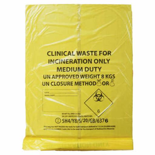 CLINICAL WASTE SACKS YELLOW ROLL OF 50