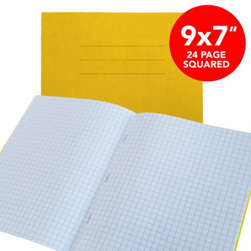Exercise Book 9x7" Yellow Squared 24 Page Box 50